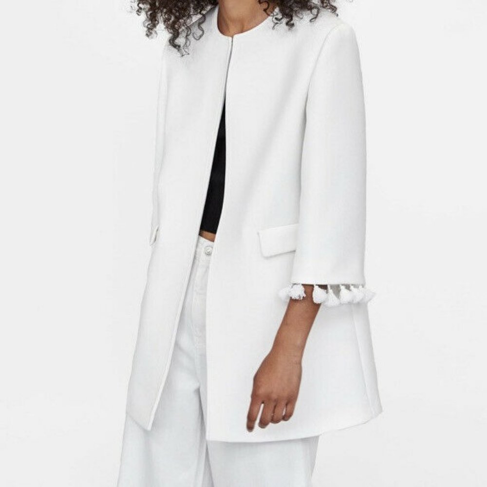 ZARA White Tassel 3/4 Jacket Coat